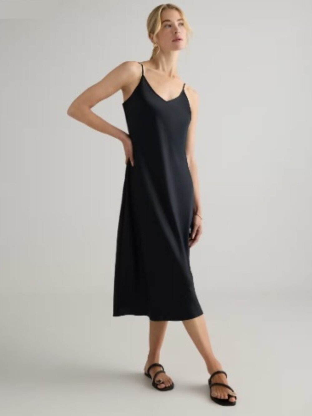 Quince Black Slip Midi Dress NWT